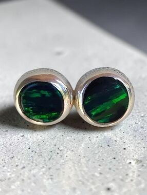 Sterling Silver Black Mexican Opal Stud Earrings